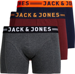 Jack & Jones - Heren Boxershorts - 3-pack - Maat M - Donkerrood Navy Grijs Oranje Zwart Wit (3-pack)
