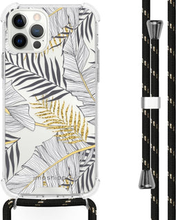 iMoshion Hoesje Geschikt voor iPhone 12 Pro / 12 Hoesje Met Koord - iMoshion Design Hoesje met Koord - Goud / Zwart / Transparant / Glamour Botanic