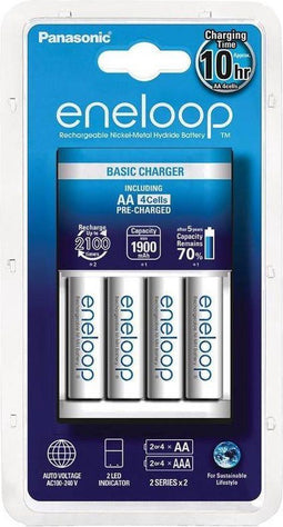 Panasonic K-KJ18MCC40E - Lader Ni-MH 1900mAh - Inclusief 2 AA/AAA beschermhoesjes - Wit (2 stuks)