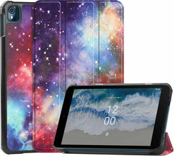 iMoshion Tablet Hoes Geschikt voor Nokia T10 - iMoshion Design Trifold Bookcase - Paars /Space