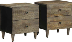 vidaXL - Nachtkastjes - 2 - st - 40x33x46 - cm - massief - mangohout - lichtgrijs