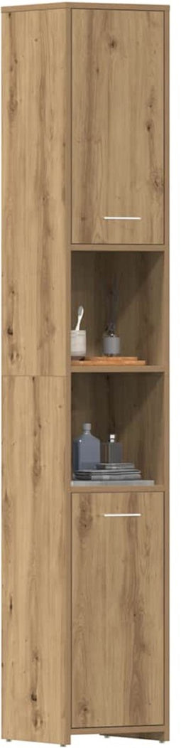 vidaXL - Badkamerkast - 30x30x183,5 - cm - bewerkt - hout - artisanaal - eikenkleur