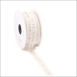 Luxe Katoenlint - 15mm- Decoratie Lint - Made With love - Wit/Grijs- 20m - Natuurlijke uitstraling