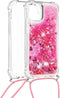 Lunso - Backcover hoes met koord - Geschikt voor iPhone 13 Pro Max - Glitter Roze