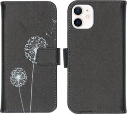 iMoshion Hoesje Geschikt voor iPhone 12 Mini Hoesje Met Pasjeshouder - iMoshion Design Softcase Bookcase - Wit / Zwart / Dandelion