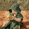 Nuuroo Badponcho kat/poes - Badcape - Capouchon - Donker Groen - Biologisch katoenen badstof badponcho 0 tot 2 jaar