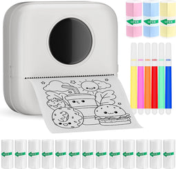 Nuvance - Mini Printer voor Mobiel - Incl. 6 Papierrollen, 5 Stickerrollen, 3 Kleurrollen en Kleurpennen - Pocket Printer – Mobiele Fotoprinter - Zonder Inkt - Draadloos – Wit