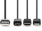Nedis CCGP60620BK10 - Oplaadkabel - USB-Micro-B met Lightning en USB-C adapter - Zwart