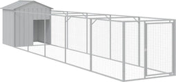vidaXL - Hondenhok - met - dak - 117x609x123 - cm - staal - lichtgrijs