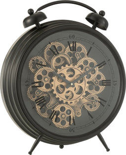 J-Line klok Wekker Romeinse Cijfers Tandwielen - metaal - zwart - large - Ø 47 cm