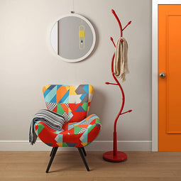 Swindon Minimalistische kapstok voor de entree, met 9 haken voor kleding of tassen, afmetingen (H x L x B) 185 x 32 x 32 cm, metaal, kleur: rood