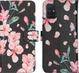 iMoshion Hoesje Geschikt voor Samsung Galaxy A71 Hoesje Met Pasjeshouder - iMoshion Design Softcase Bookcase - Zwart / Roze / Blossom Watercolor Black