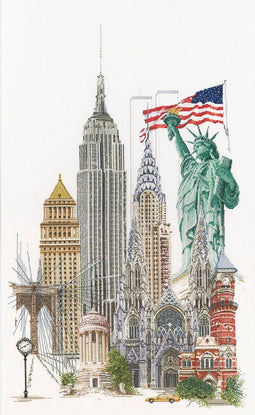 Thea Gouverneur - Borduurpakket met telpatroon - 471A - Voorgesorteerde DMC Garens - New York - Aida - 50 cm x 79 cm - DIY Kit