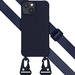 Selencia Hoesje Geschikt voor iPhone 14 Hoesje Met Koord - Selencia Siliconen hoesje met afneembaar koord - Donkerblauw