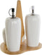 Items Azijn/Olie flessen tafelset - met peper/zout vaatjes - porselein/bamboe - wit - modern/design