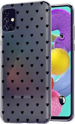 iMoshion Hoesje Geschikt voor Samsung Galaxy A51 Hoesje Siliconen - iMoshion Design hoesje - Transparant / Zwart / Hearts All Over Black