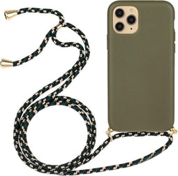 Lunso - Backcover hoes met koord - Geschikt voor iPhone 12 Mini - Army Groen