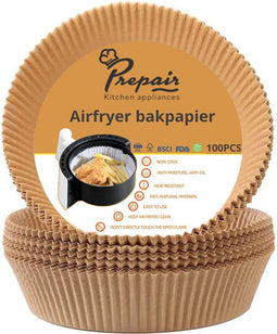 PREPAIR - Airfryer bakpapier - 100 stuks Ø16cm - Wegwerp bakjes voor airfryer - Bruin