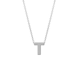 CO88 Collection Alphabet 8CN 11019 Stalen Collier met Hanger - Letter T 9 mm - Lengte 42+5 cm - Zilverkleurig