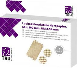 TRU COMPONENTS T1906SA037 Printplaat Hardpapier (l x b) 100 mm x 60 mm 35 µm Rastermaat 2.54 mm Inhoud 4 stuk(s)