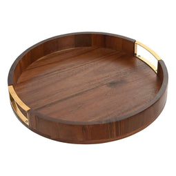 Snackdienblad Home ESPRIT Gouden Natuurlijk Metaal Acacia 35,5 x 35,5 x 5 cm