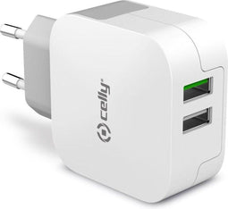 Celly TC2USBTURBO - Lichtnetadapter 3.4A met 2 USB poorten - Wit