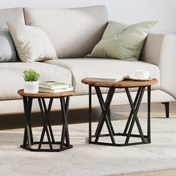 vidaXL - Nesting - Bijzettafels - (Set - van - 2) - - - Rustieke - Houtlook, - Gemaakt - van - Samengesteld - Hout