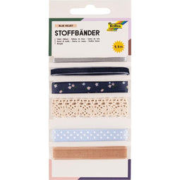 Folia stoffen linten, 6 geassorteerde kleuren, totale lengte 5,5 m, blue velvet 6 stuks