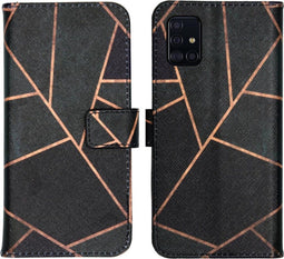 iMoshion Hoesje Geschikt voor Samsung Galaxy A51 Hoesje Met Pasjeshouder - iMoshion Design Softcase Bookcase - Goud / Zwart / Black Graphic