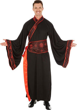 dressforfun - herenkostuum Aziaat L - lange kimono zwart / rood - 301042