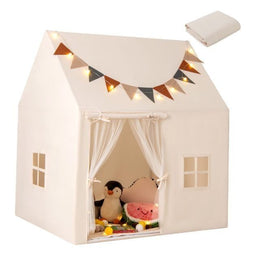 Coast Speeltent - Kinder Speelhuisje - Antislip Mat Lichtslinger Vlaggetjes - Beige 123 x 107 x 137 cm
