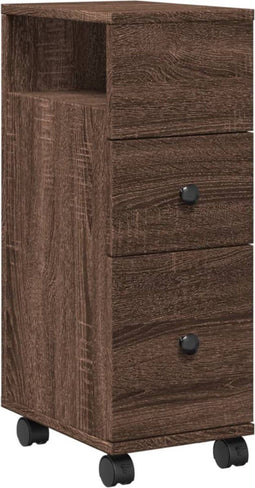 vidaXL - Badkamerkast - smal - met - wielen - bewerkt - hout - bruin - eikenkleurig