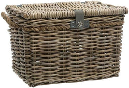 New Looxs Melbourne Large - Rotan Fietsmand met Deksel - Handgemaakt - Voorop - 45 Liter - Grijs