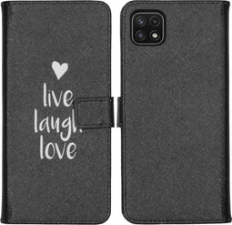 iMoshion Hoesje Geschikt voor Samsung Galaxy A22 (5G) Hoesje Met Pasjeshouder - iMoshion Design Softcase Bookcase - Zwart / Meerkleurig / Live Laugh Love