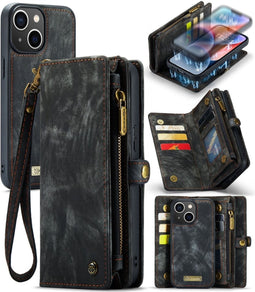 Caseme - Geschikt voor iPhone 15 - Vintage 2 in 1 portemonnee hoes - Zwart