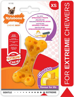 Nylabone Extreme kauwbot met kaassmaak - Voor de Krachtigste Kauwers - Vulbaar met Smeersels zoals Pindakaas -X-Small