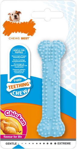 Nylabone Puppy kauwbot voor wisselgebit met kipsmaak In roze of blauw - XS - Blauw