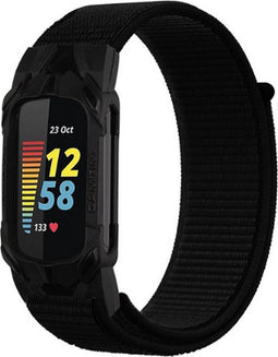 Nylon Loop Bandje Met Case Geschikt Voor Fitbit Charge 5 - One Size - Zwart