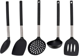 Gerimport Complete Keukengerei set 5delig – Zwart – Keukenhulp – Anti Aanbak – Nylon – Keukenset – Koken