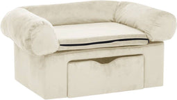 vidaXL - Hondenbank - met - lade - 75x50x38 - cm - pluche - crèmekleurig