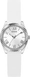 Guess MINI LUNA GW0724L1 - Polshorloge - Zilverkleurig met witte siliconen band - 30 mm