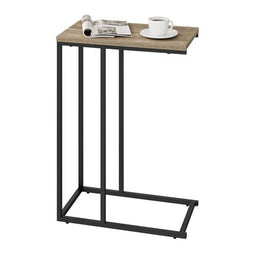 Woltu Bijzettafel C-vormig - Grijs Hout - 45x25 cm - Met Stabiel Metaalframe