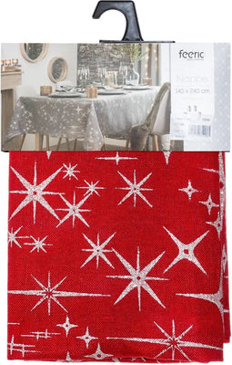 Tafelkleed rood met zilveren sterren 140x240cm - Kerst - Kersttafellaken - Rood