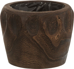 J-Line bloempot Thibo - hout/kunststof - donkerbruin - small - Ø 24 cm