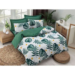 Beddengoedset - 1 dekbedovertrek 220 x 240 cm + 2 kussenslopen 60 x 60 cm - 65% katoen 35% polyester - Groen