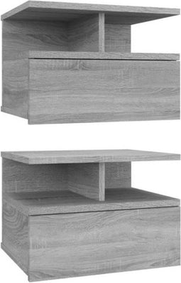 vidaXL - Nachtkastjes - 2 - st - zwevend - 40x31x27 - cm - bewerkt - hout - grijs - sonoma