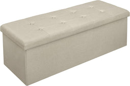 Woltu Opvouwbare Opbergbank met Opbergruimte - 118 Liter - 110 x 37,5 x 38 cm - Crème-Wit Linnen -