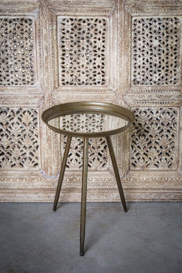 PTMD Gavino bronskleurige bijzettafel met patroon rond maat in cm: 41 x 41 x 57 - brons