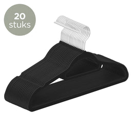 O'DADDY® Fluwelen Kleerhangers - Kledinghangers - 20 Stuks Kleren Hangers - Klerenhanger Antislip - 43,5 cm - Kleerhangers kunststof - Zwart