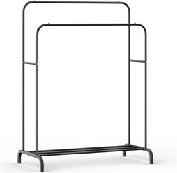 O'DADDY® Industrieel Kledingrek met 2 Stangen - Garderoberek - Schoenenrek - 110 x 54 x 150 cm - Zwart Metaal